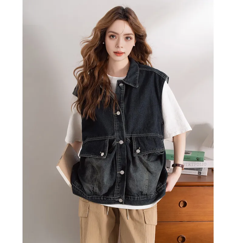 FAWENXIANGZI Vests Women's Blue Black-2