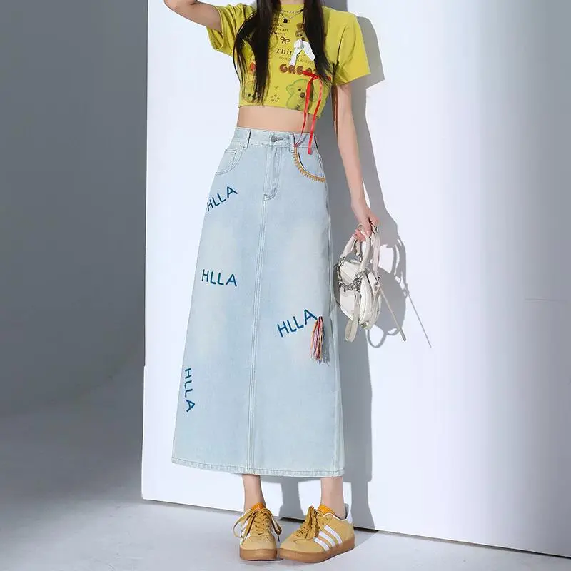 YINLEI Denim Long Skirt Women's-2