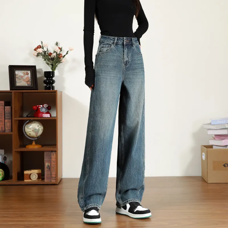 FAWENXIANGZI Jeans Women's Vintage Blue-5