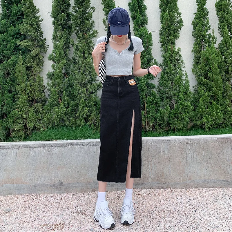 YINLEI Denim Long Skirt Women's-1