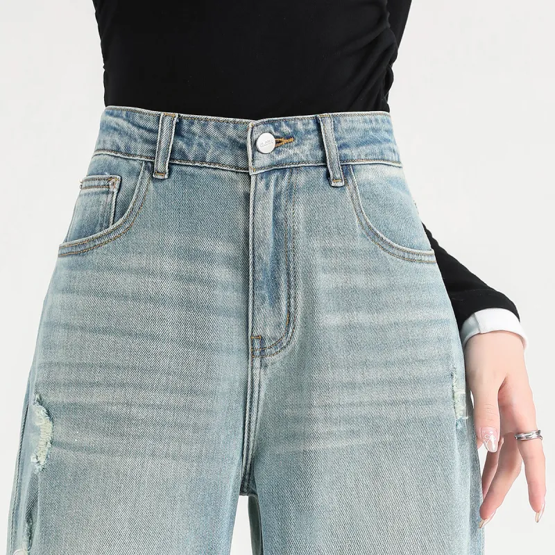 FAWENXIANGZI Jeans Women's Light Blue-4