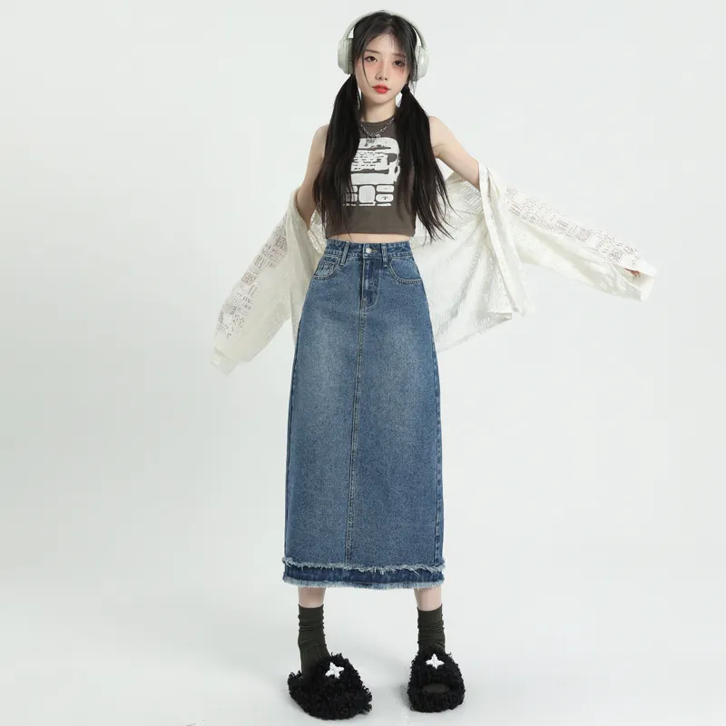 YINLEI Denim Long Skirt Women's-2