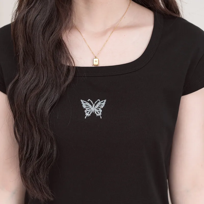 FAWENXIANGZI Crop Tops Women's Black-4
