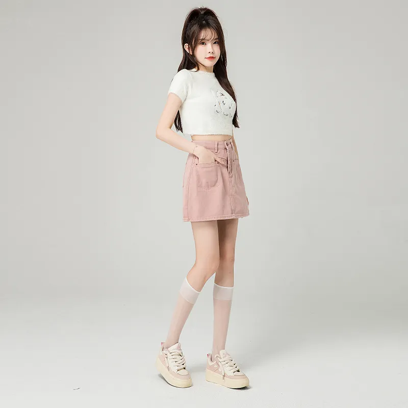 YINLEI Denim Short Skirts Women's-3