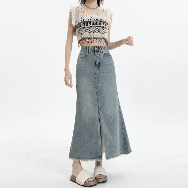 YINLEI Denim Long Skirt Women's-1