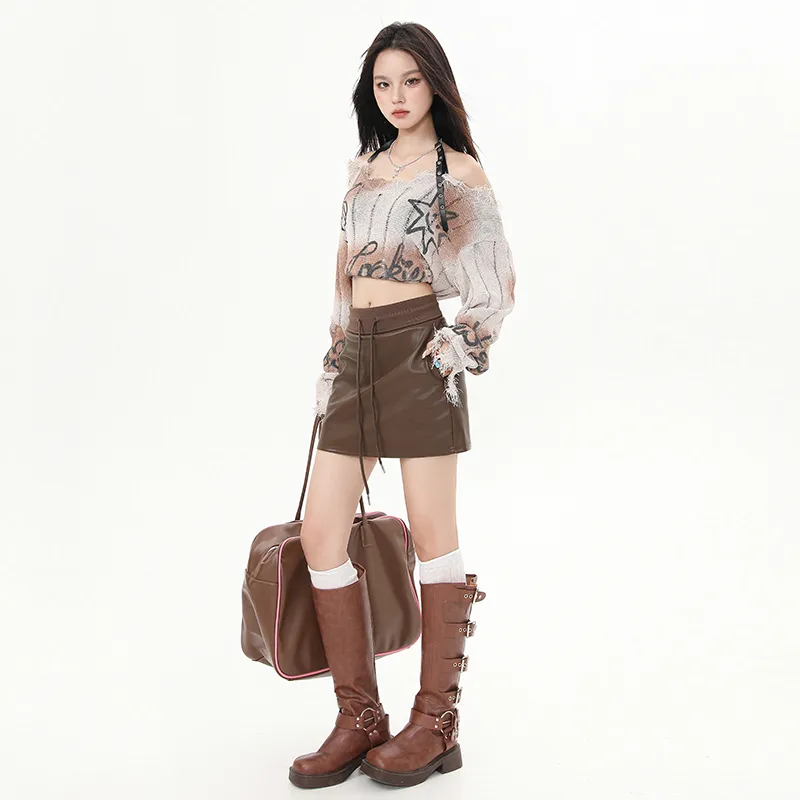 YINLEI Leather Short Skirts Women's-1