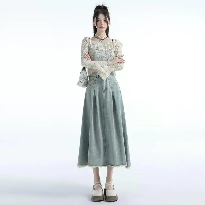 YINLEI Denim Long Skirt Women's-2