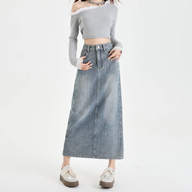 YINLEI Denim Long Skirt Women's-1