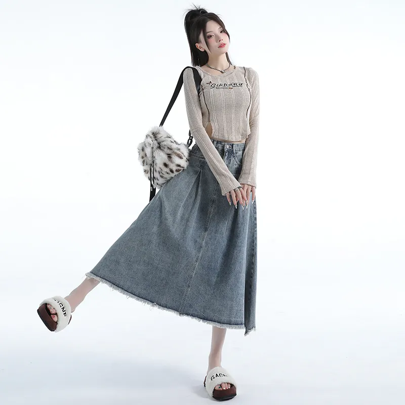 YINLEI Denim Long Skirt Women's-5