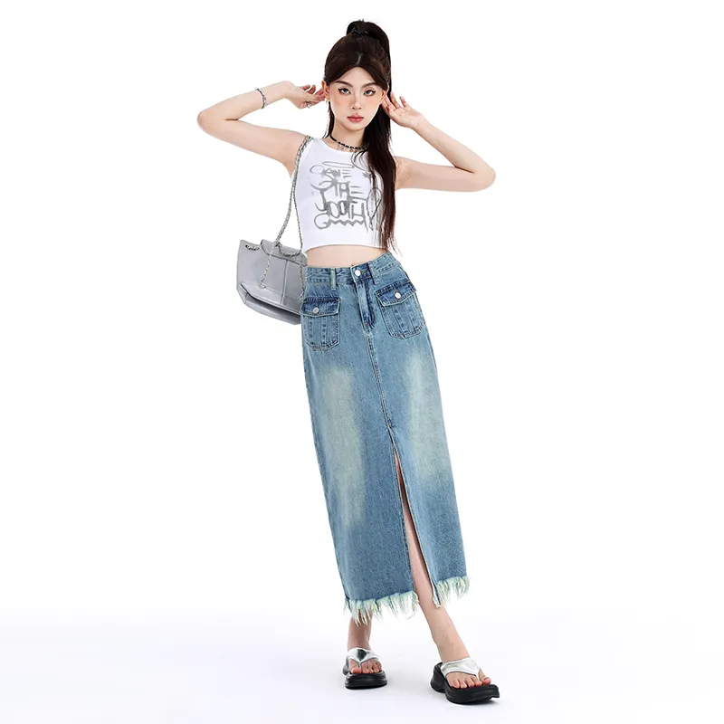 YINLEI Denim Long Skirt Women's-3