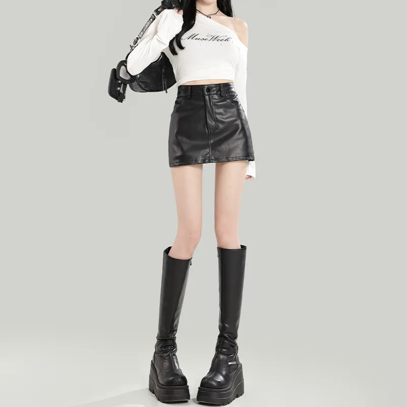 YINLEI Leather Short Skirts Women's-1