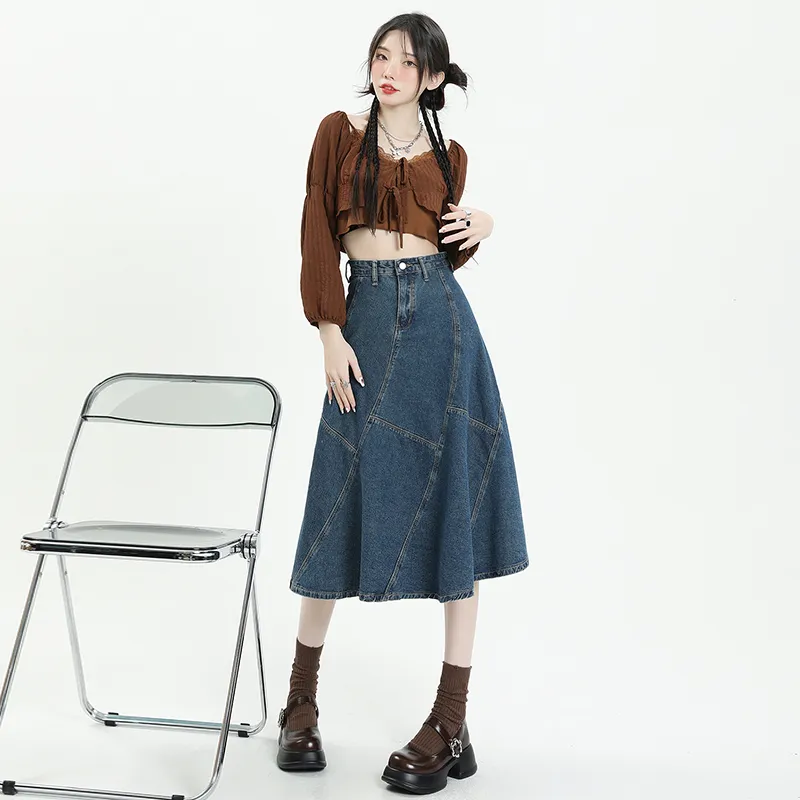 YINLEI Denim Long Skirt Women's-3