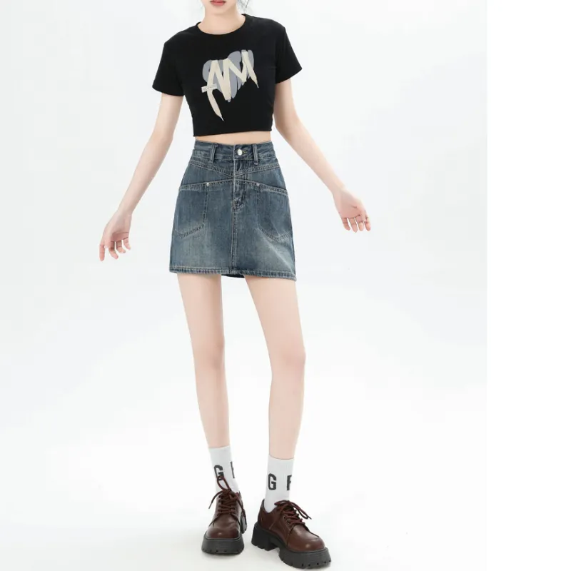 YINLEI Denim Short Skirts Women's-4