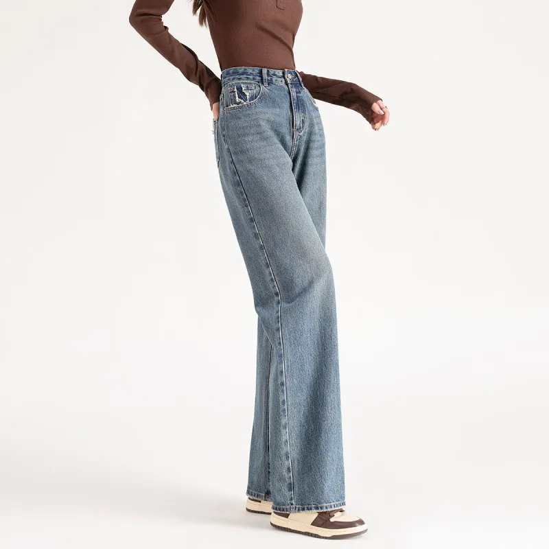 FAWENXIANGZI Jeans Women's Vintage Blue-4