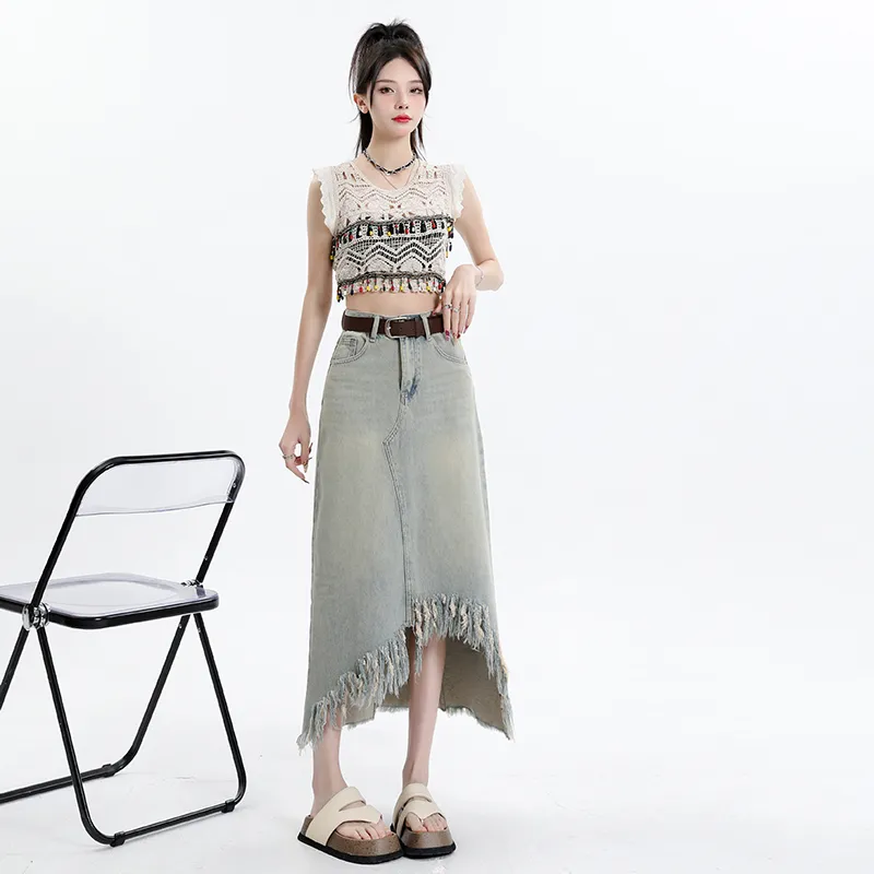 YINLEI Denim Long Skirt Women's-4