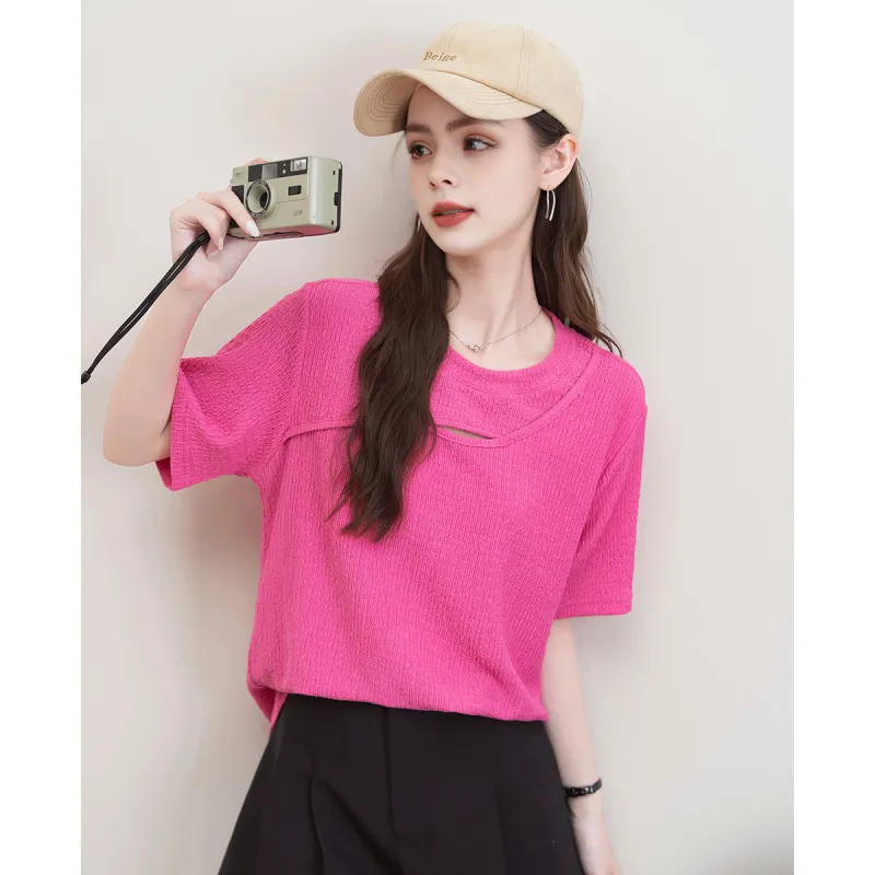 FAWENXIANGZI Set in Sleeve T Shirt Women's-1