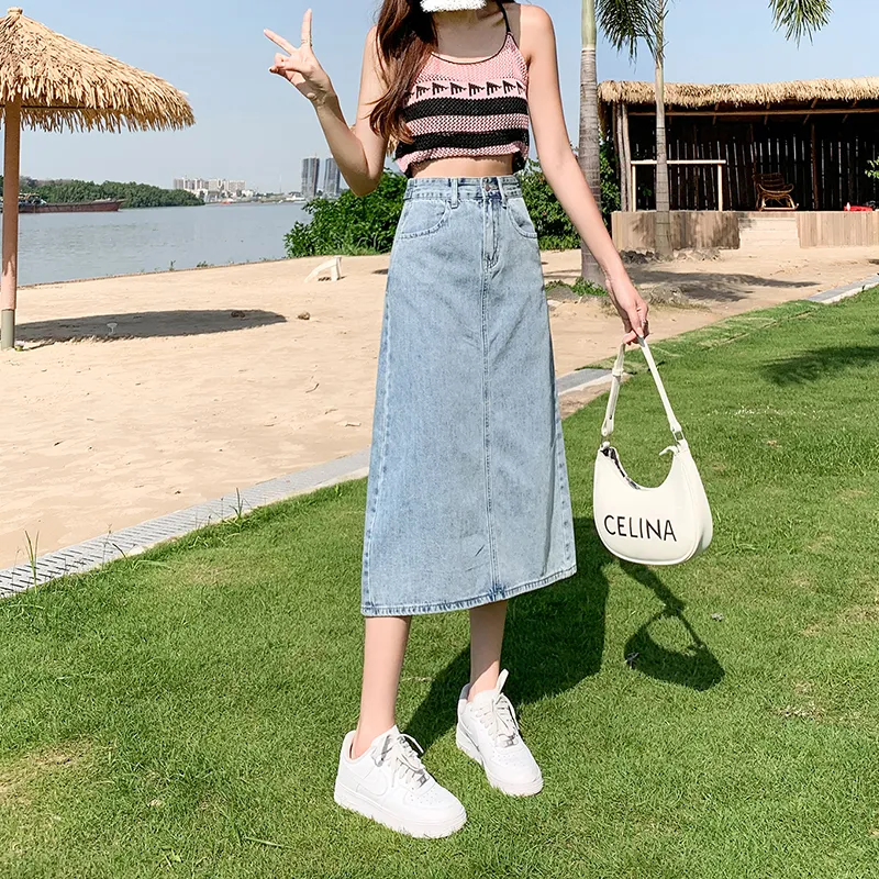 YINLEI Denim Long Skirt Women's-3