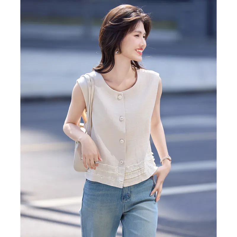 Still quiet Vests Women's Beige-2