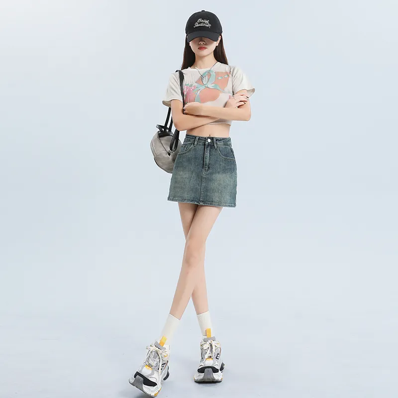 YINLEI Denim Short Skirts Women's-4