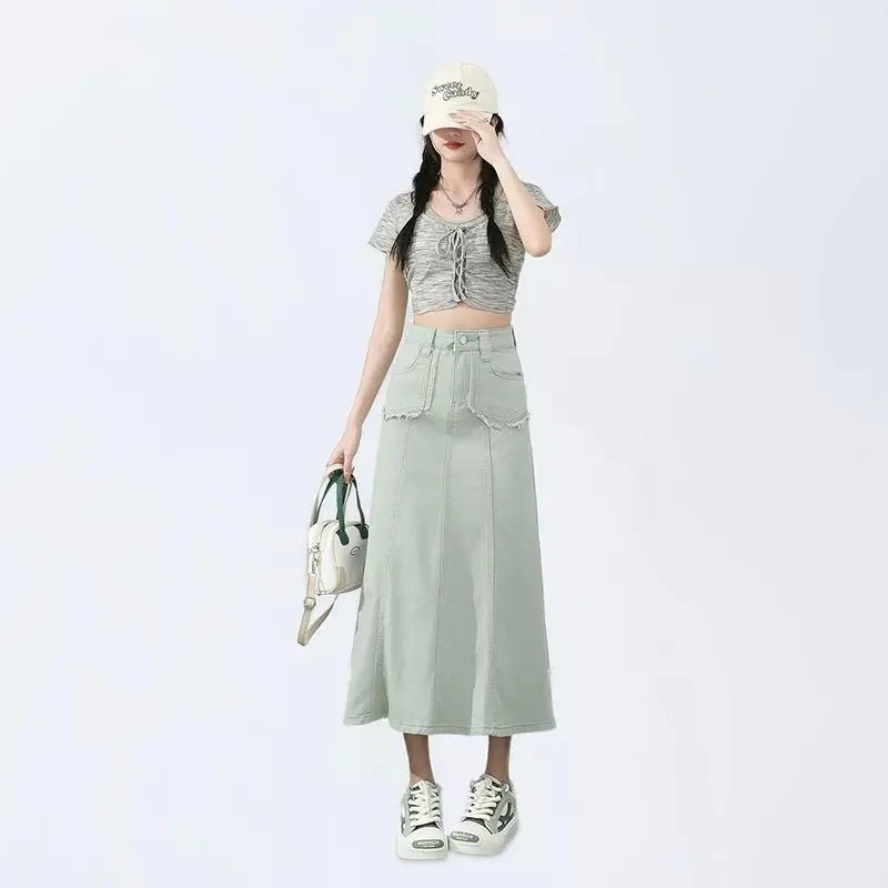 YINLEI Denim Long Skirt Women's-1