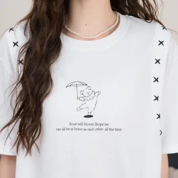 FAWENXIANGZI Drop Shoulder Sleeve T Shirt Women's