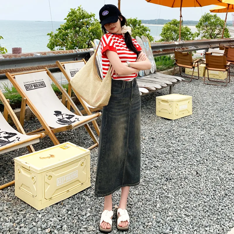 YINLEI Denim Long Skirt Women's-2