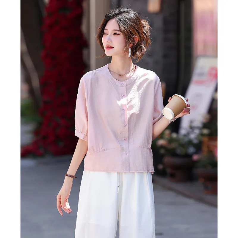 ZHUSHIFANGYUAN Shirts Women's Pink-1