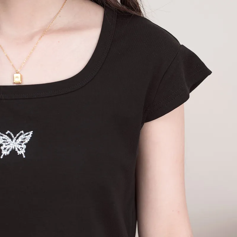 FAWENXIANGZI Crop Tops Women's Black-5
