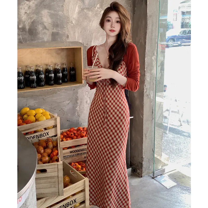 YINLEI Slip Dresses Women's Red-2