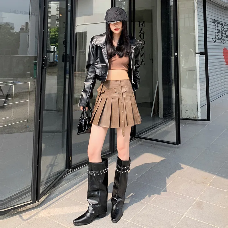 YINLEI Leather Short Skirts Women's-1