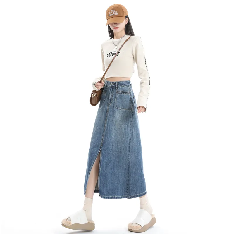 YINLEI Denim Long Skirt Women's-1