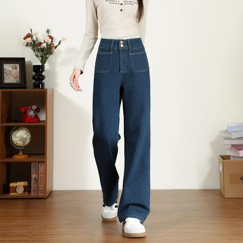 FAWENXIANGZI Jeans Women's Dark Blue-2