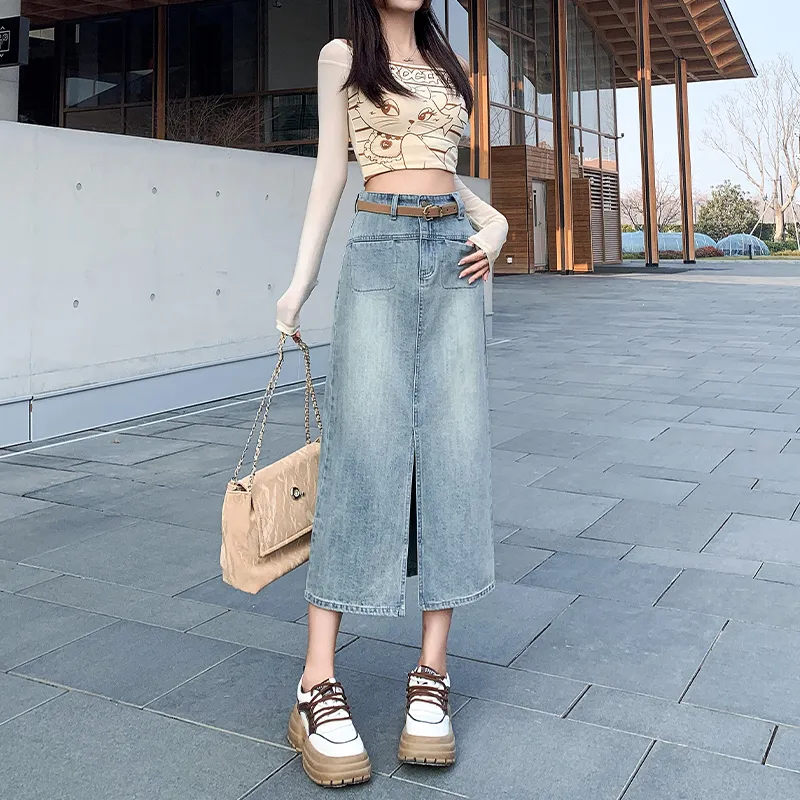 YINLEI Denim Long Skirt Women's-2