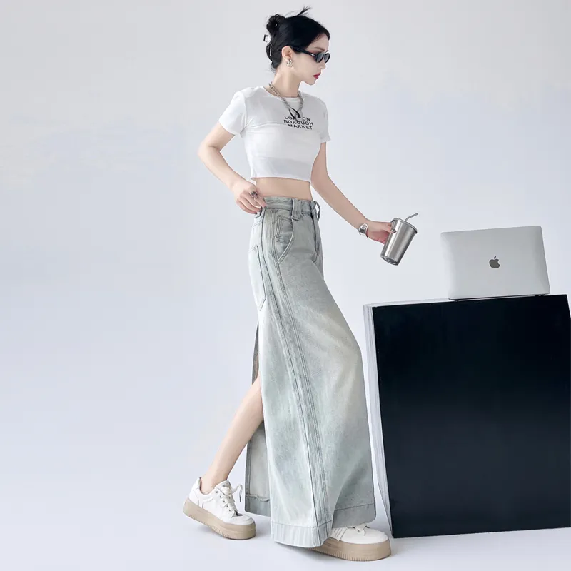 YINLEI Denim Long Skirt Women's-2