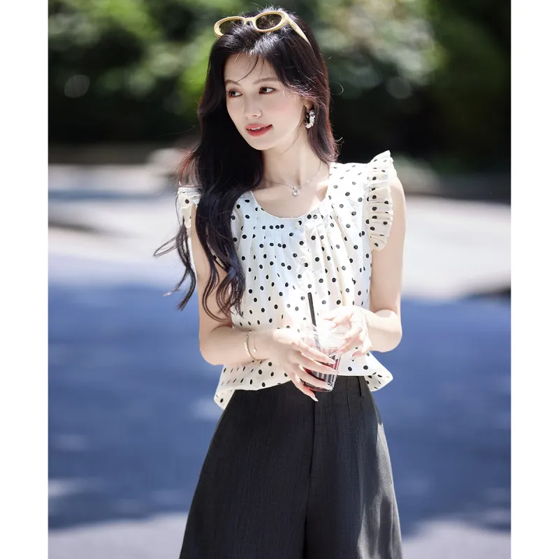 Still quiet Shirts Women's Beige Polka Dot-2