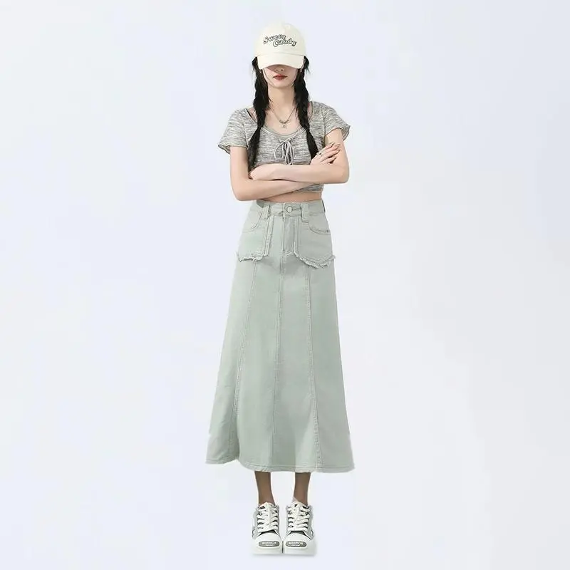 YINLEI Denim Long Skirt Women's-2