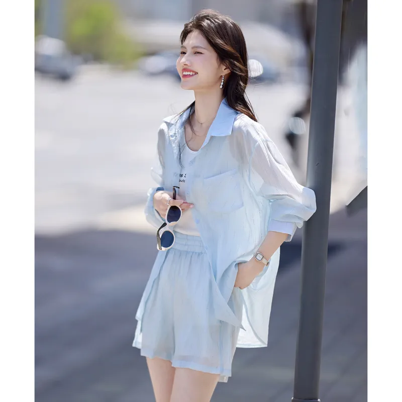 Still quiet Two Piece Skirt Sets Women's Blue+White-1