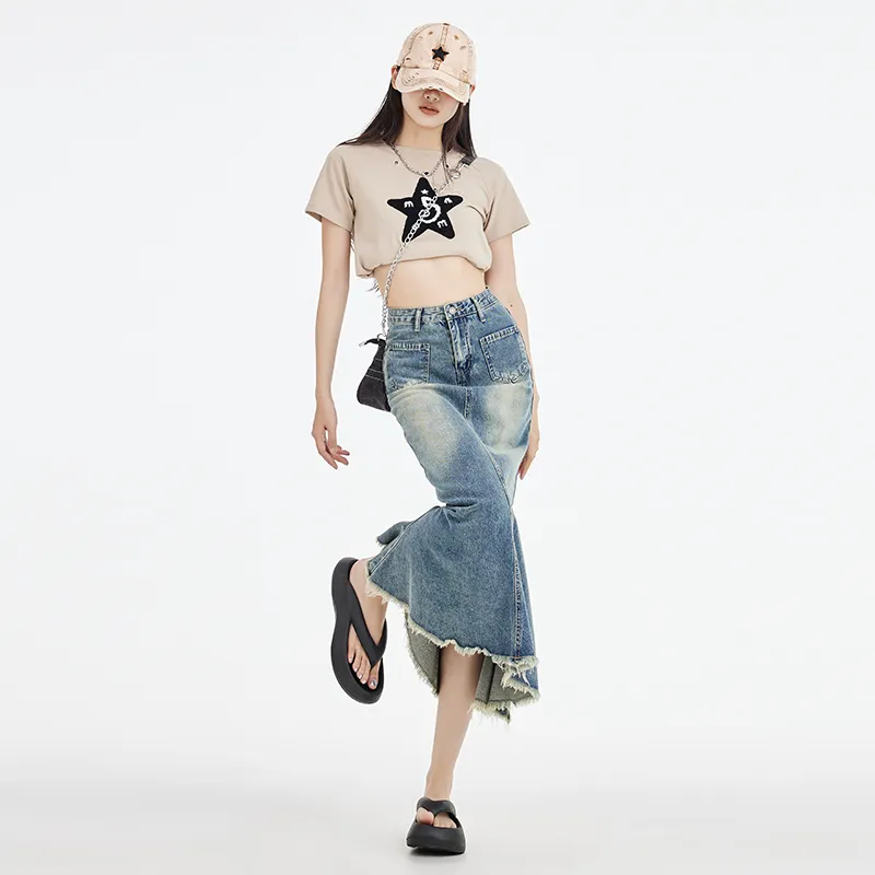 YINLEI Denim Long Skirt Women's-2
