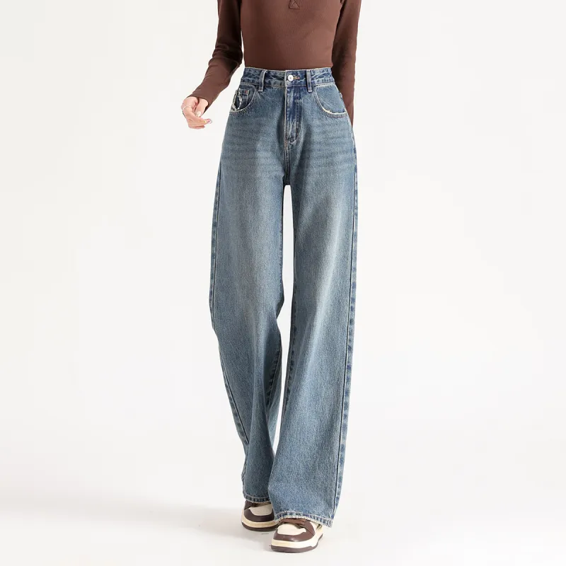 FAWENXIANGZI Jeans Women's Vintage Blue-3