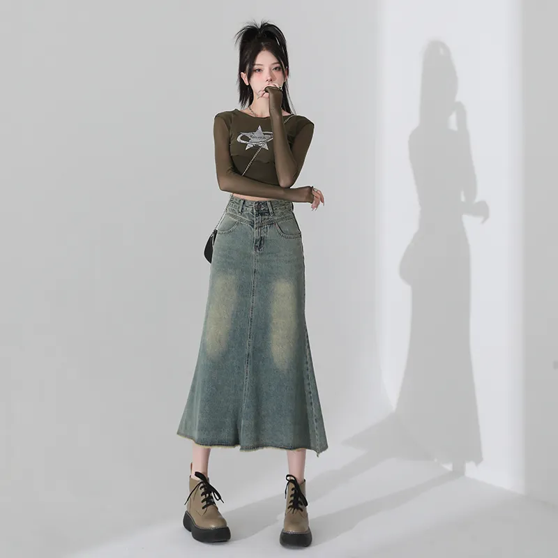YINLEI Denim Long Skirt Women's-4