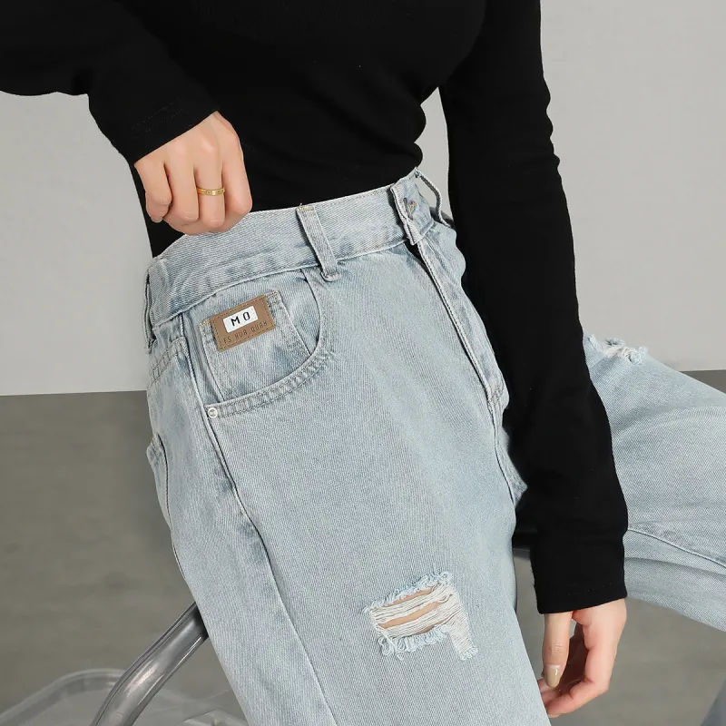 FAWENXIANGZI Jeans Women's Light Blue-10
