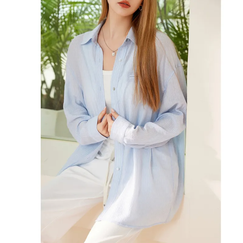 FAWENXIANGZI Shirts Women's Light Blue-1