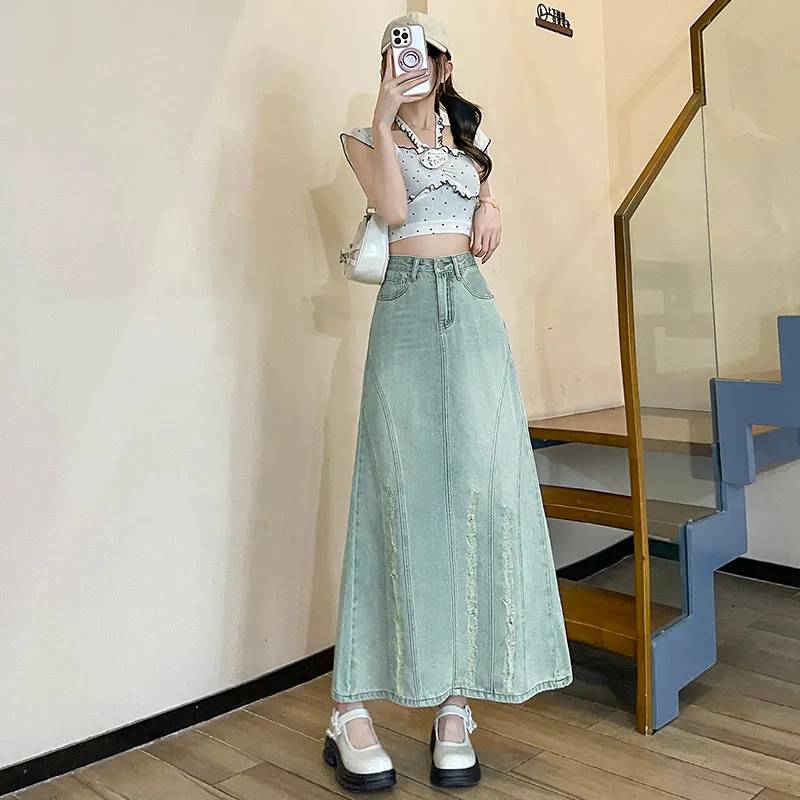 YINLEI Denim Long Skirt Women's-3