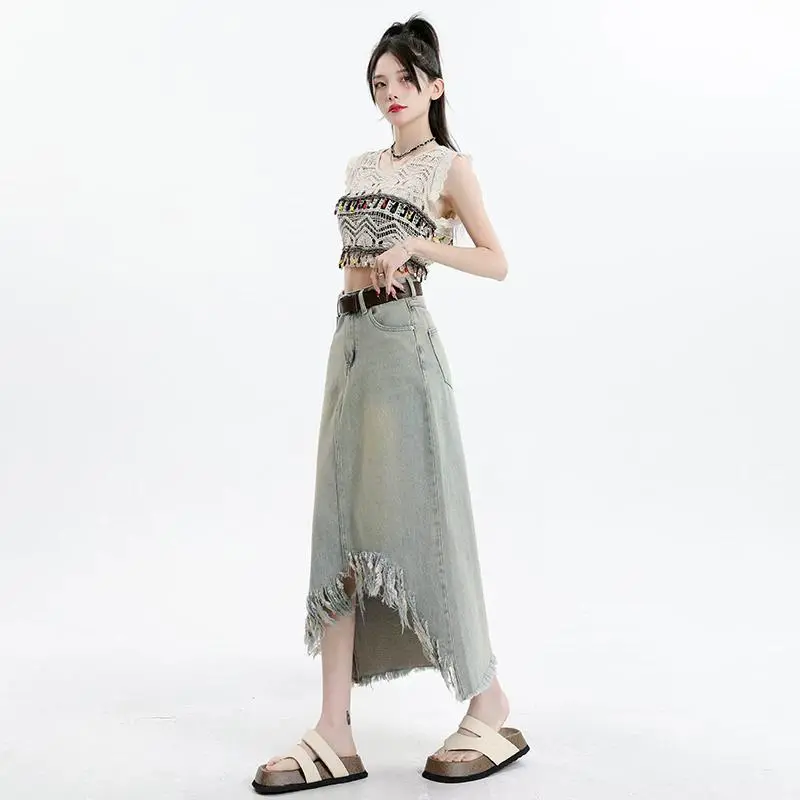 YINLEI Denim Long Skirt Women's-2