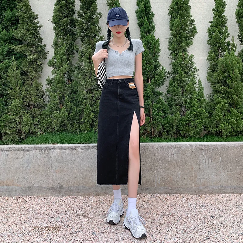 YINLEI Denim Long Skirt Women's-2
