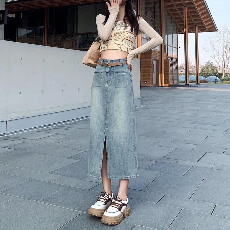 YINLEI Denim Long Skirt Women's-3