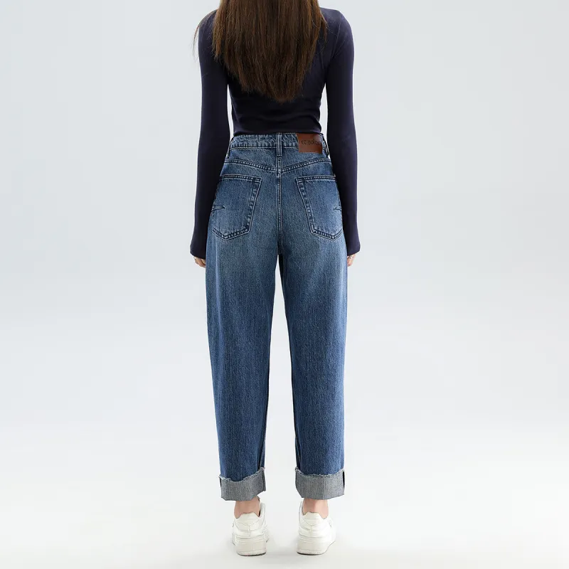 FAWENXIANGZI Jeans Women's Dark Blue-7
