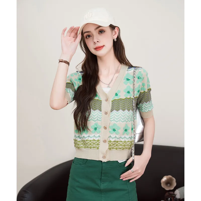 FAWENXIANGZI Knitwear Women's Pink Green Apricot-5