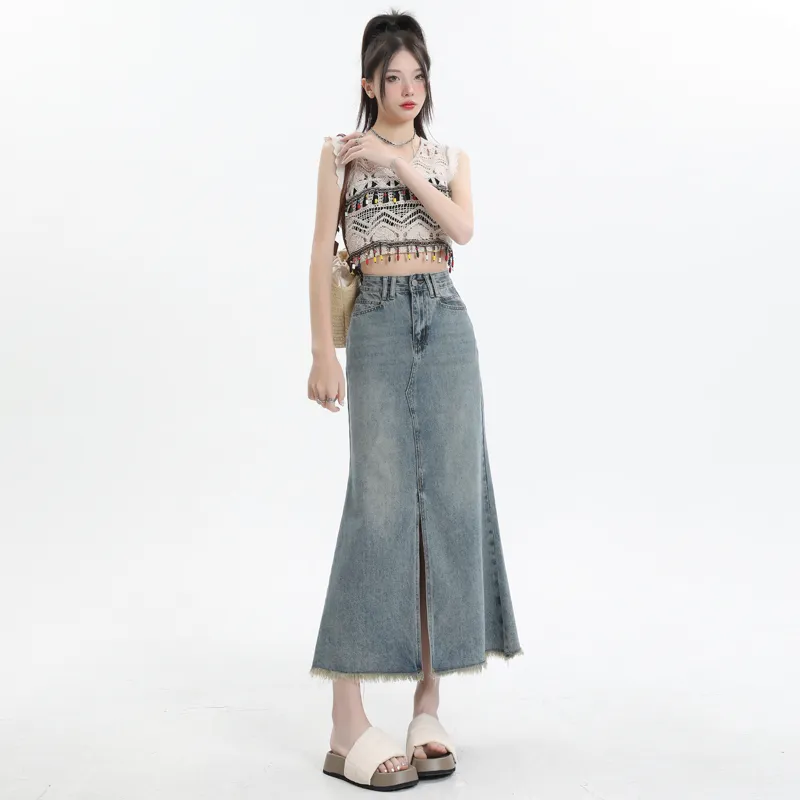 YINLEI Denim Long Skirt Women's-3