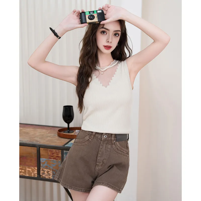 FAWENXIANGZI Tank Tops Women's Beige Yellow-3
